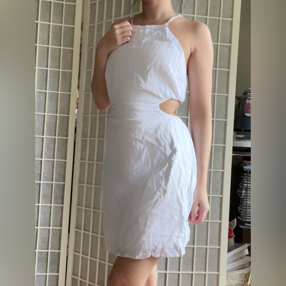 Cutout Halter Mini Linen Dress - Picture 2 of 5